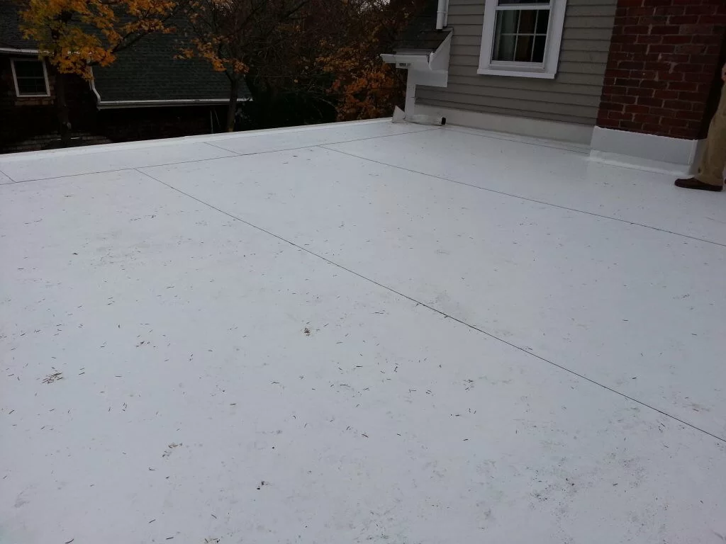 PVC roof under Floating Rooftop Deck installation