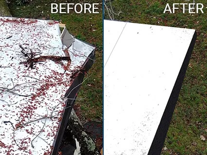 Flat Roof Leak Repair - before and after