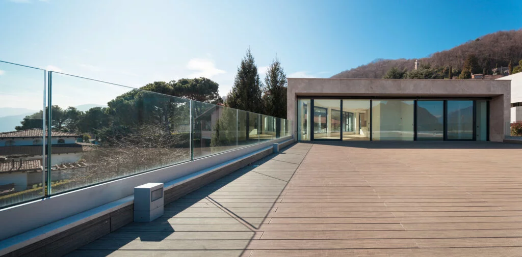 View of a modern empty balcony with parapet wall