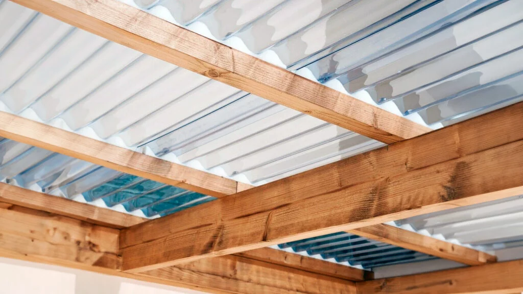General view of corrugated plastic roofing