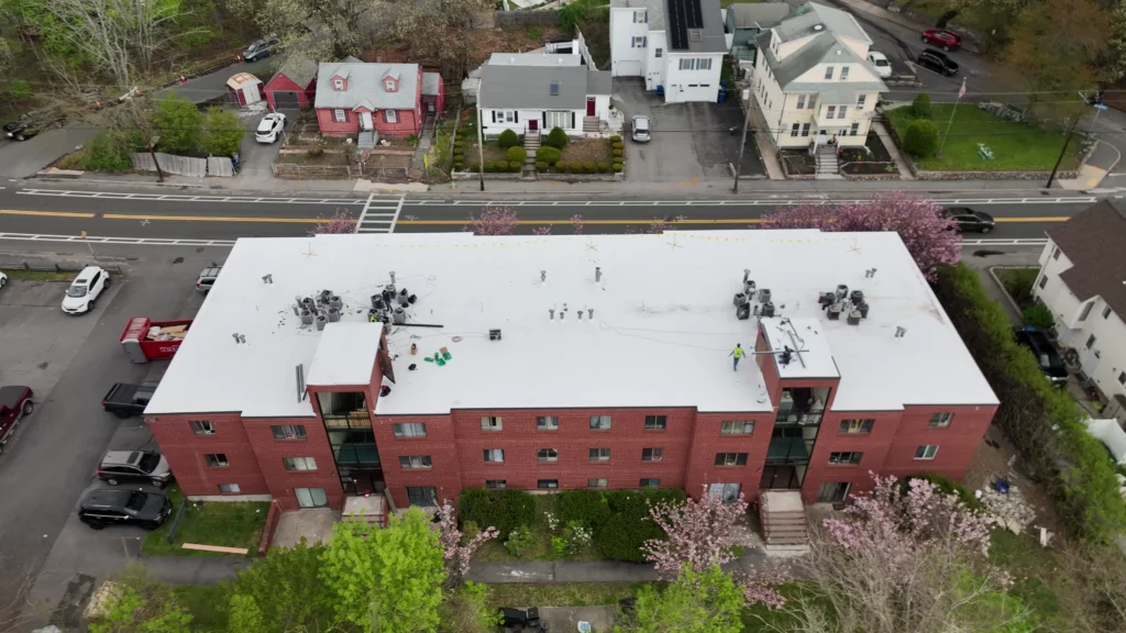 New PVC flat roof installed by ID Flat Roof in Lawrence, MA