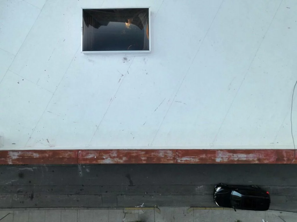 Close-up view of the skylight on a newly installed PVC roof in Boston