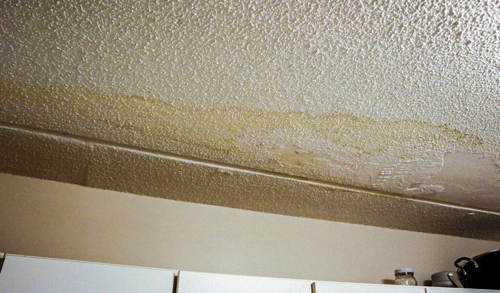 Interior water entry that may be caused by a roof leak