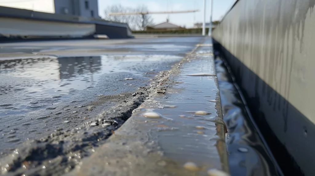 Flat roof being inspected for the source of a leak