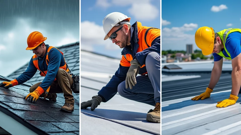 Professional evaluating an urgent flat roof leak