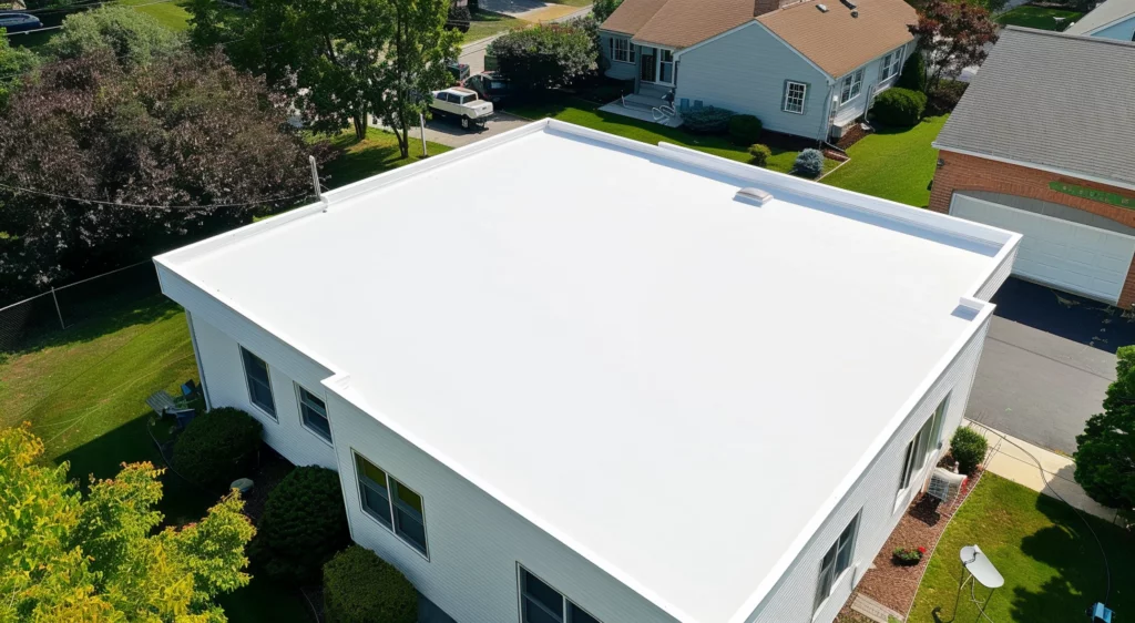 Residential house with a white PVC flat roof