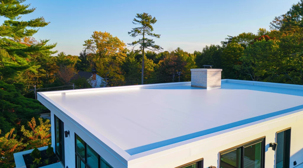 Contemporary house with a white PVC flat roof