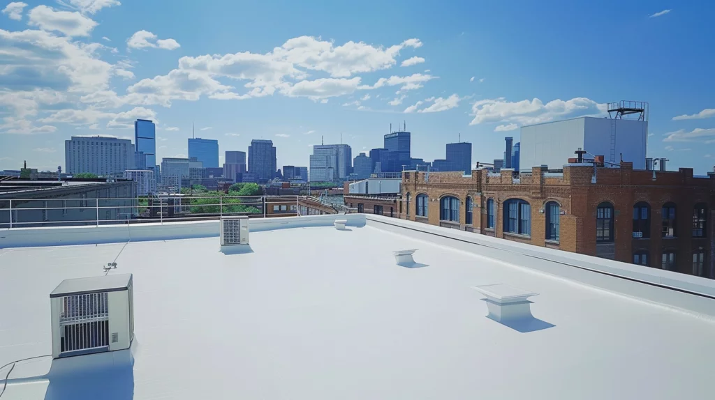 White PVC flat roof with HVAC units