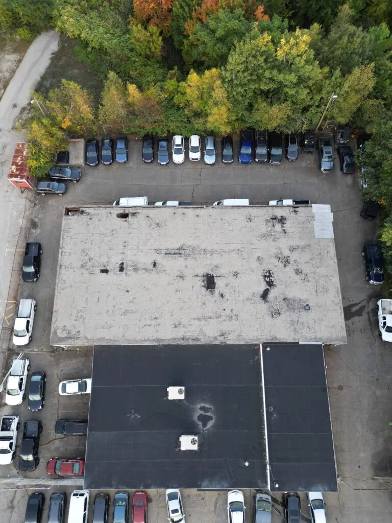 Aerial view of roofing project