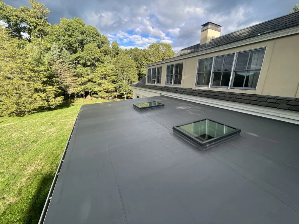 PVC flat roof overlooking the backyard at 2 Gay Farm Way Westwood Roofing