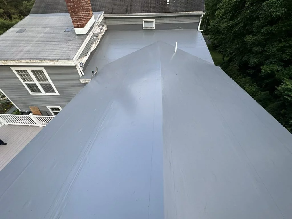 Newly installed gray flat roof at 18 Dartmouth Dr Framingham