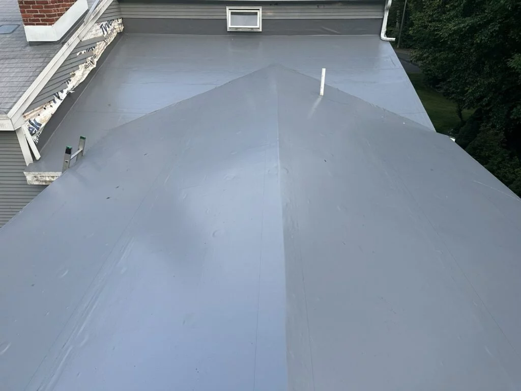 Gray membrane roof installation at 18 Dartmouth Dr Framingham