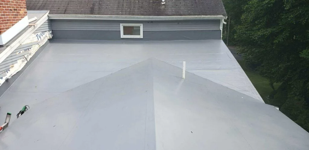 Newly installed gray membrane roof at 18 Dartmouth Dr Framingham