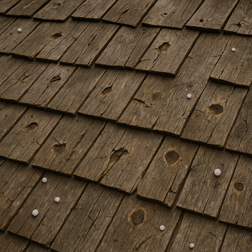 Wood shingles hail damage