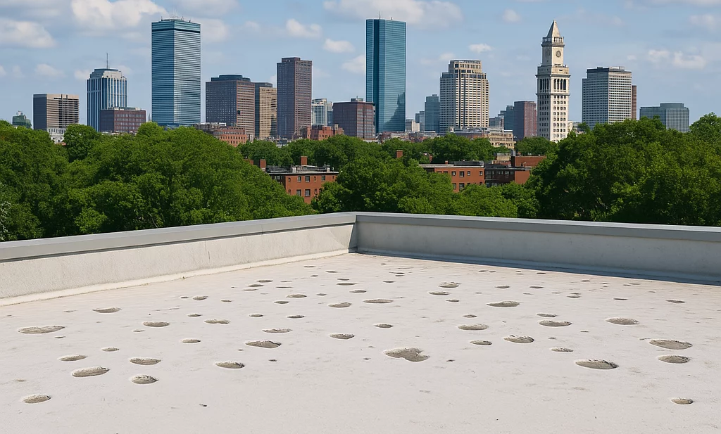 Flat Roof in Boston damaged by hail