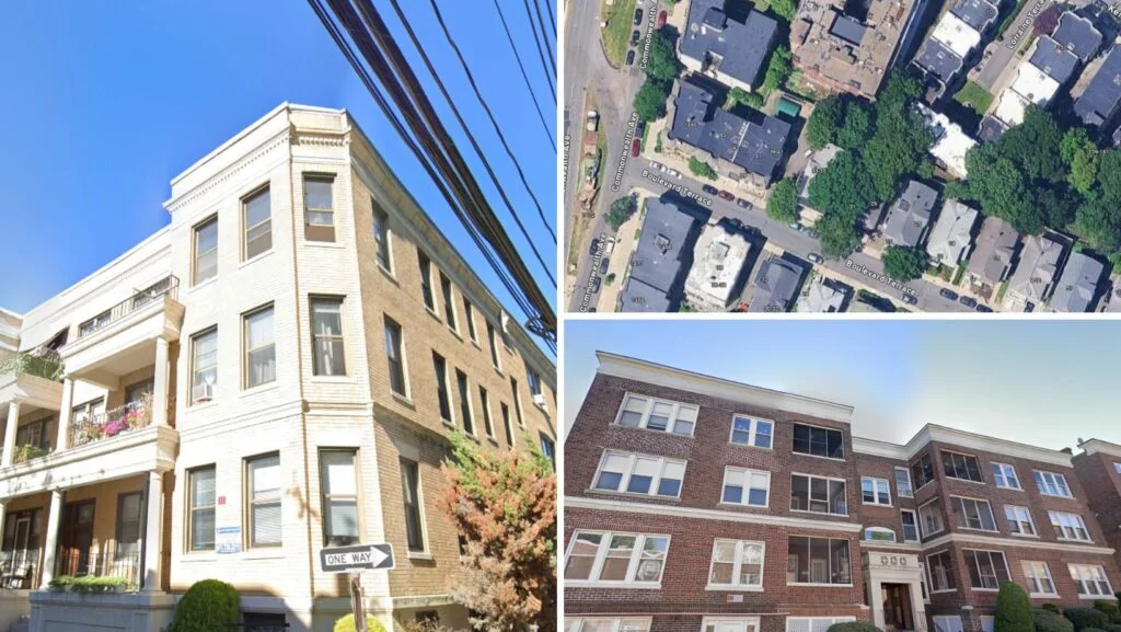 Flat roof apartment buildings in Brighton, MA, ideal for energy-efficient upgrades and modern waterproofing systems