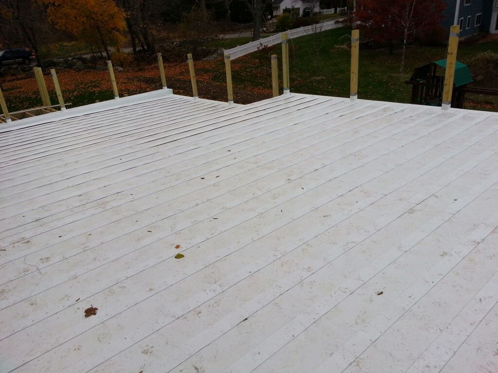 PVC Roof Installation Under Floating Wooden Deck