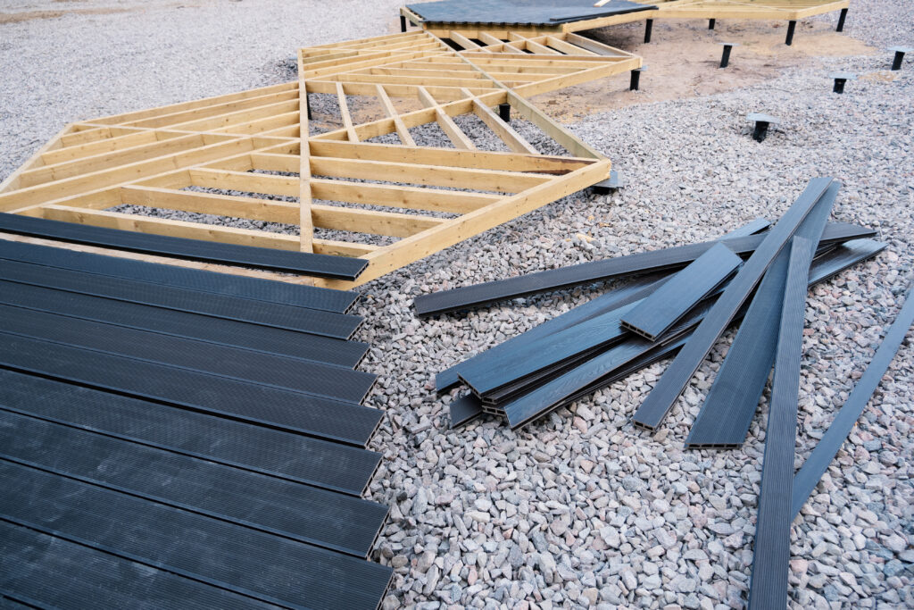 outdoor decking construction work in progress