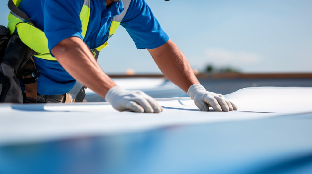 roofer installing TPO roofing