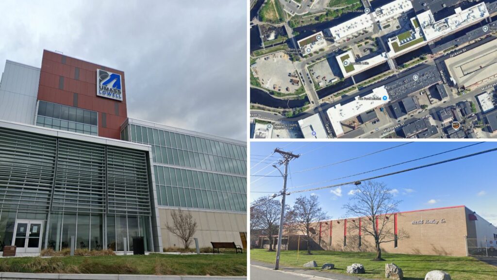 Educational and industrial facilities showcasing flat roofing in Lowell, MA