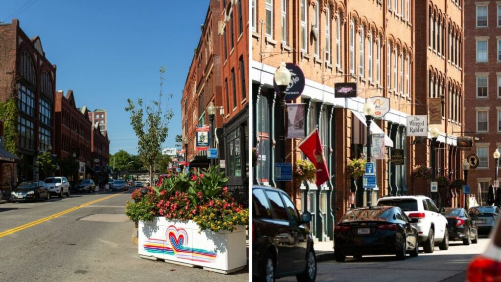 Historic downtown Haverhill, MA with brick commercial buildings and flat roofing