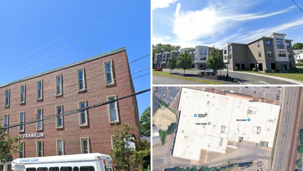 Residential and commercial properties with white flat roofs in Quincy, Massachusetts
