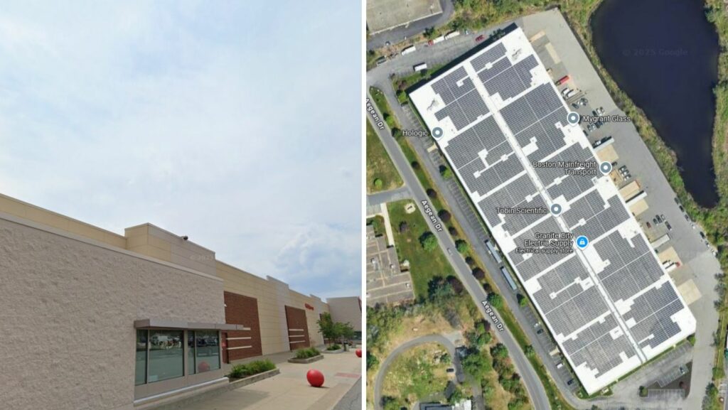 Industrial and warehouse facilities featuring solar panel flat roofing in Methuen, MA