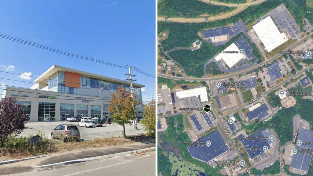 Large shopping mall and retail stores featuring flat roofing in Peabody, MA