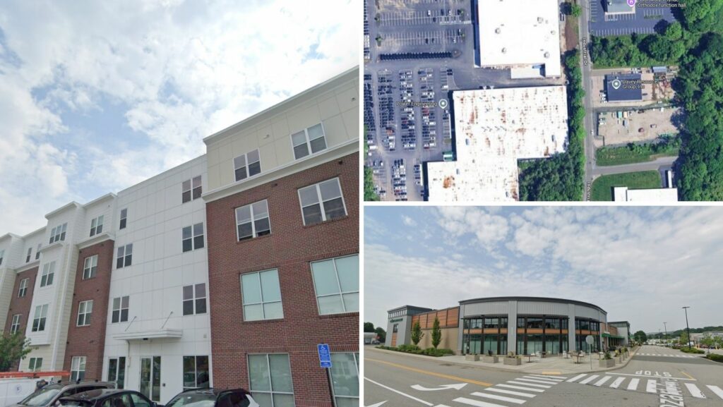 Modern residential and commercial buildings in Shrewsbury featuring flat roofing systems