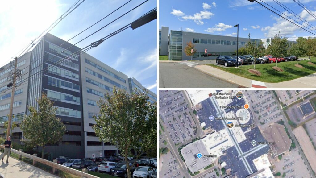 Burlington MA business district and commercial properties showcasing flat roofing systems