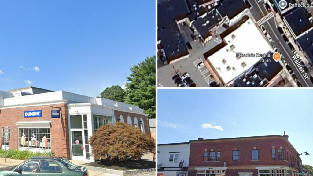 Concord MA restaurants and retail properties showcasing flat roofing systems