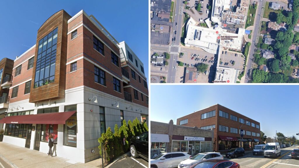 Residential and commercial buildings in Needham showcasing durable flat roofing systems