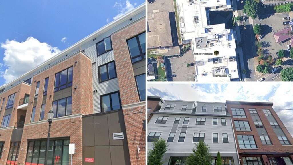 Modern apartments and commercial buildings in Reading MA with flat roofing solutions