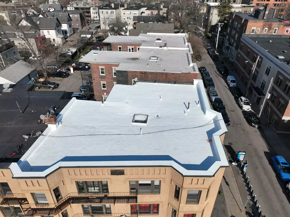 Multi-family building, Allston (Boston), MA — white reflective roof membrane